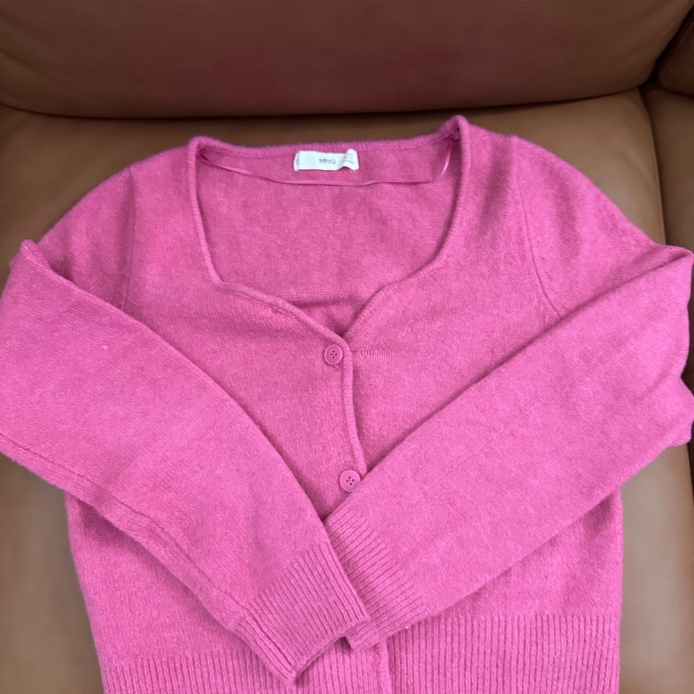 Mango Pink Cardigan Sweater V-Neck Knit